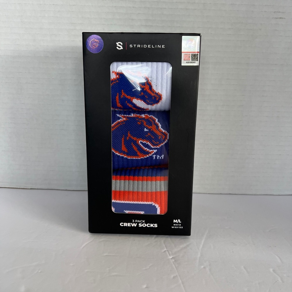 Strideline Boise State Broncos Crew Socks 3-Pack NCAA Premium Knit M/L